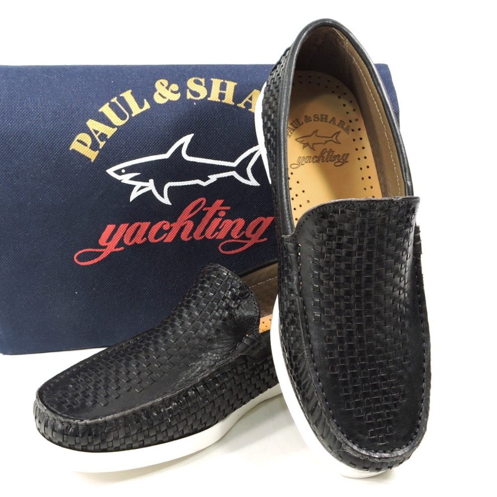 PAUL & SHARK 🇮🇹 MEN'S  BLACK SOFT LEATHER COMFORT LOAFERS